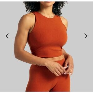 BYLT Rib High-Neck Longline Tank Top in Red Clay